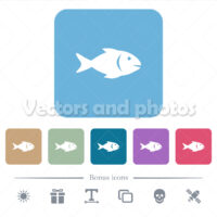 Fish flat icons on color rounded square backgrounds