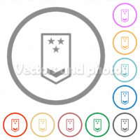 Military insignia with one chevron and three stars flat icons with outlines