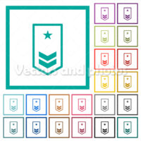 Military insignia with two chevrons and one star flat color icons with quadrant frames