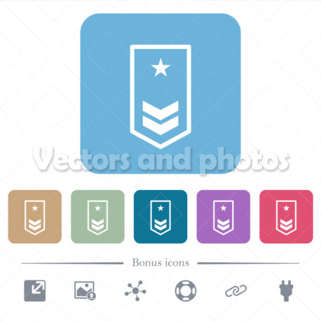 Military insignia with two chevrons and one star flat icons on color rounded square backgrounds - Vectors and Photos