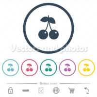 Pair of cherry flat color icons in round outlines